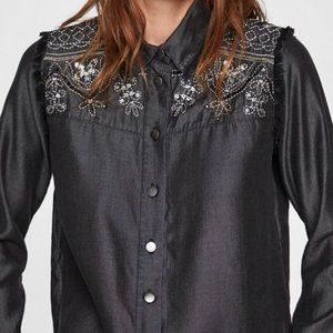 Zara Embellished Black Button Down
